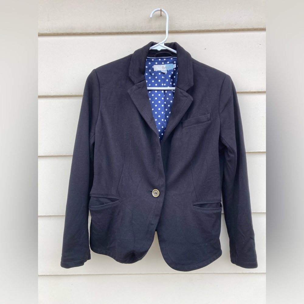 Boden Black Single Button Blazer with Satin Polka Dot Lining